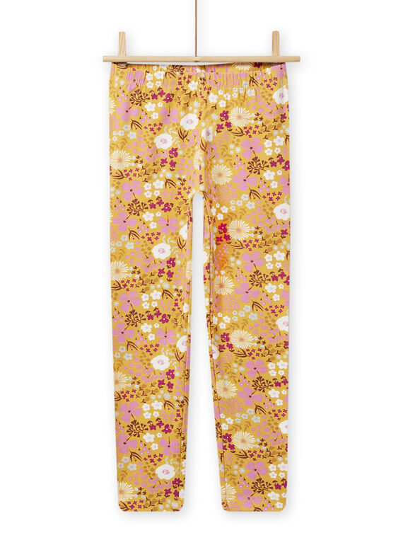 Gelbe, rosa und weiße Leggings mit Blumenmuster Kind Mädchen NYABALEG / 22SI0111CALB107