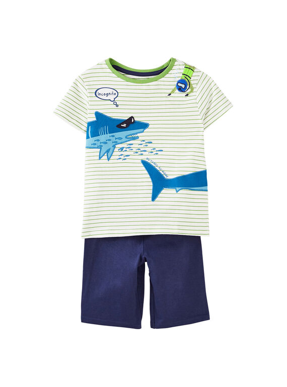 Grüner und naturweißer kurzer Kinderpyjama für Jungen JEGOPYCPLON / 20SH12U2PYJ001