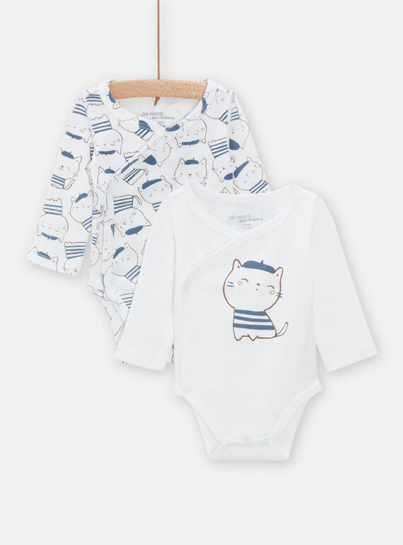 Set aus 2 off-white Bodys mit Katzenprint für Baby-Jungen TOU1BOD5 / 24SF04H1BDNA001