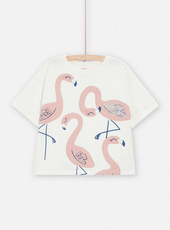 Weißes und rosafarbenes T-Shirt mit Pailletten für Mädchen TAJOTI3 / 24S901B3TMC001