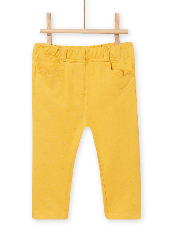 Gelbe Baby Mädchen Hose mit Pünktchen und Herztaschen NIJOPAN1 / 22SG0961PANB105