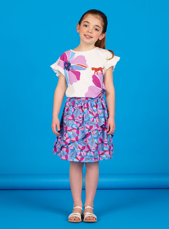 Lavendelblauer und rosa Rock mit Blütendruck und Lurex®-Streifen aus Baumwolle LABLEJUP1 / 21S901J1JUPC208