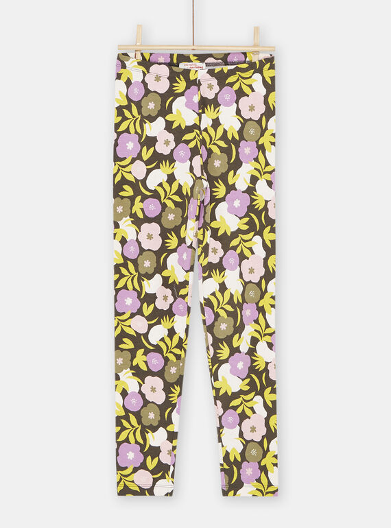 Legging khaki mit Blumenprint, Mädchen SYAKYOLEG / 23WI01I1CALI808