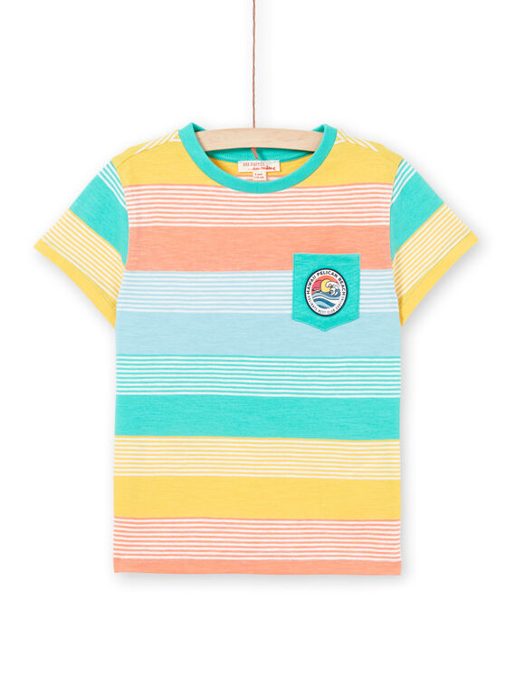 Gelb und grün gestreiftes T-Shirt für Jungen und Mädchen LOBONTI4 / 21S902W4TMC600
