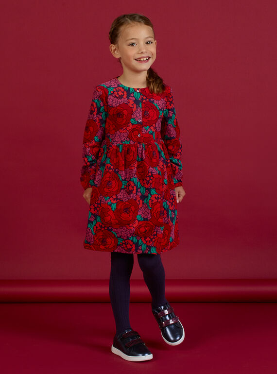 Langärmeliges Kleid mit Blumendruck aus Cord für Mädchen MAFUNROB1 / 21W901M3ROBH703