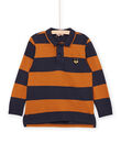 Polo-Shirt mit blauen und senffarbenen Streifen POJOPOL5 / 22W902D5POLI806