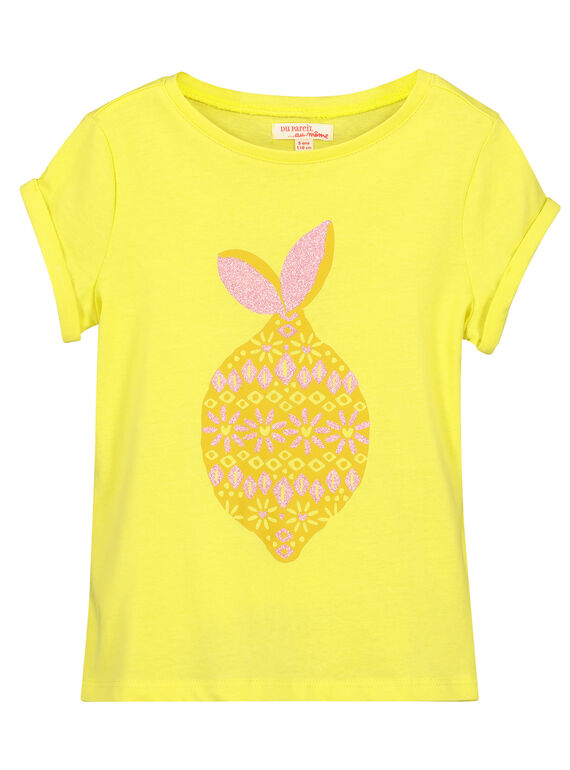 Zitronengelbes T-Shirt für Mädchen FAJOTI11 / 19S901G3D31B104