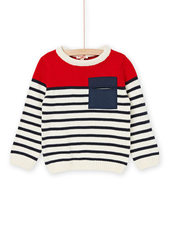 Pullover mit rotem und marineblauem Streifenprint. ROJOPUL1 / 23S90283PULF518