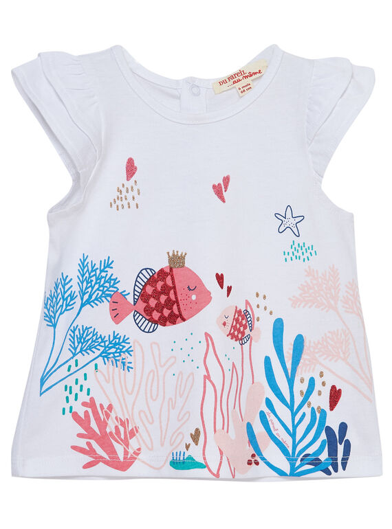 Naturweißes kurzärmeliges Baby-T-Shirt mit Volants für Mädchen JICEATI / 20SG09N1TMC000