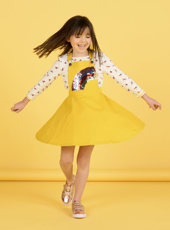 Kind Mädchen topasfarbenes Twill-Overallkleid mit Regenbogenmuster NALUROB1 / 22S901P1ROBB118