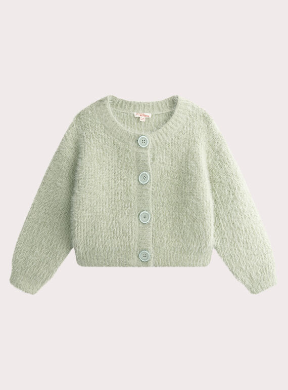 Grüne Strickjacke für Mädchen aus irisierendem Feder-Strick VAPERCAR / 24W901R1CARG622