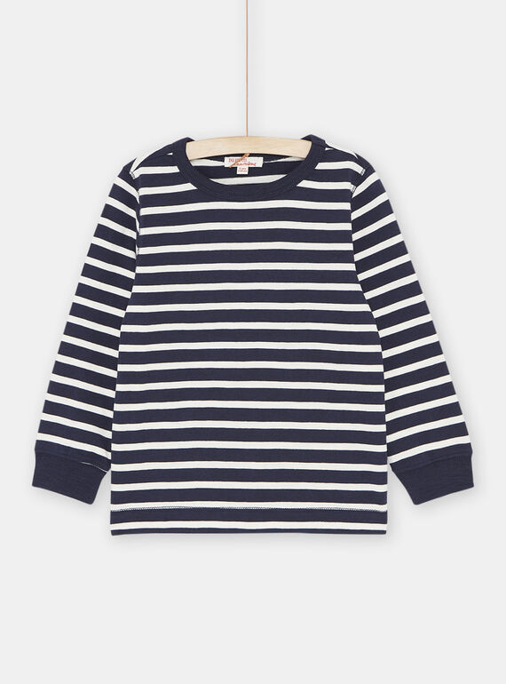 Marineblaues T-Shirt mit Streifenmuster für Jungen SOJOTIRIB1 / 23W902F7TML001