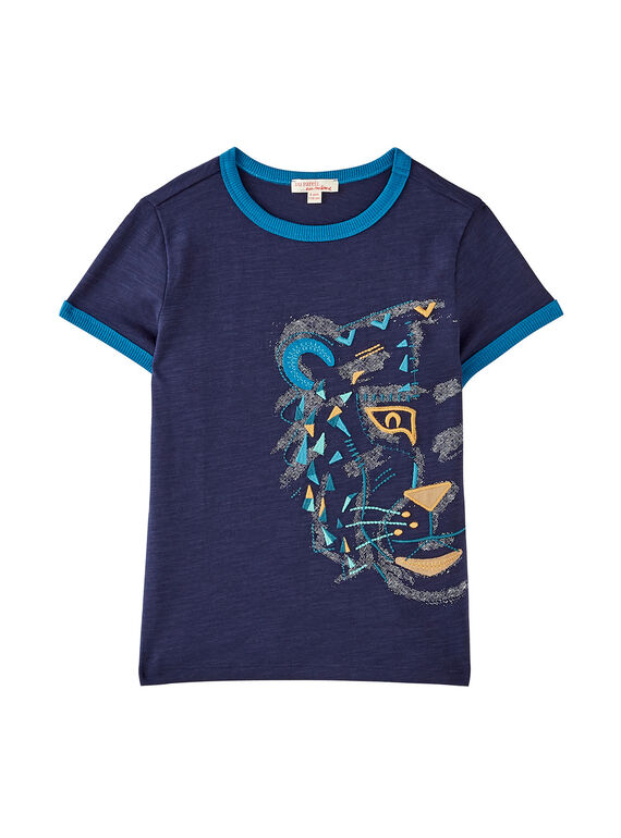 Marineblaues Jungen-T-Shirt mit Tigerkopfstickerei JOJATI2 / 20S902B2TMC705