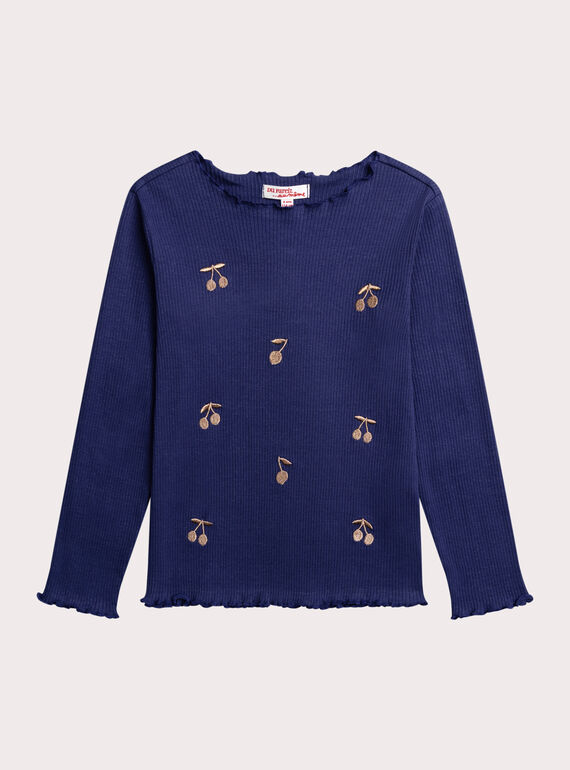 T-Shirt mit Kirsche, dunkelblau, Mädchen XABLUTEE1 / 25W901N3TML703