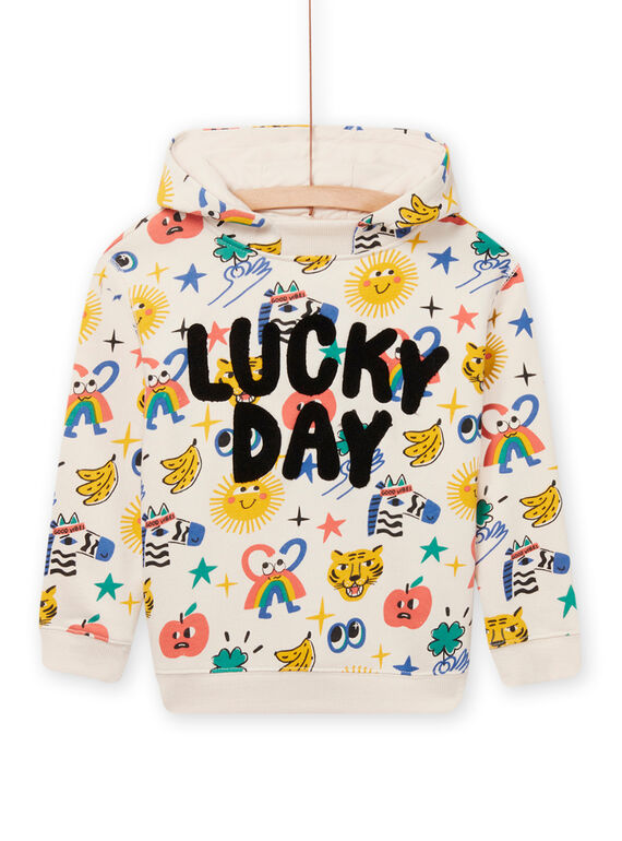 Beigefarbenes Sweatshirt für Kinder Junge mit ausgefallenem Druck und strukturiertem Schriftzug NOLUSWE / 22S902P1SWE007