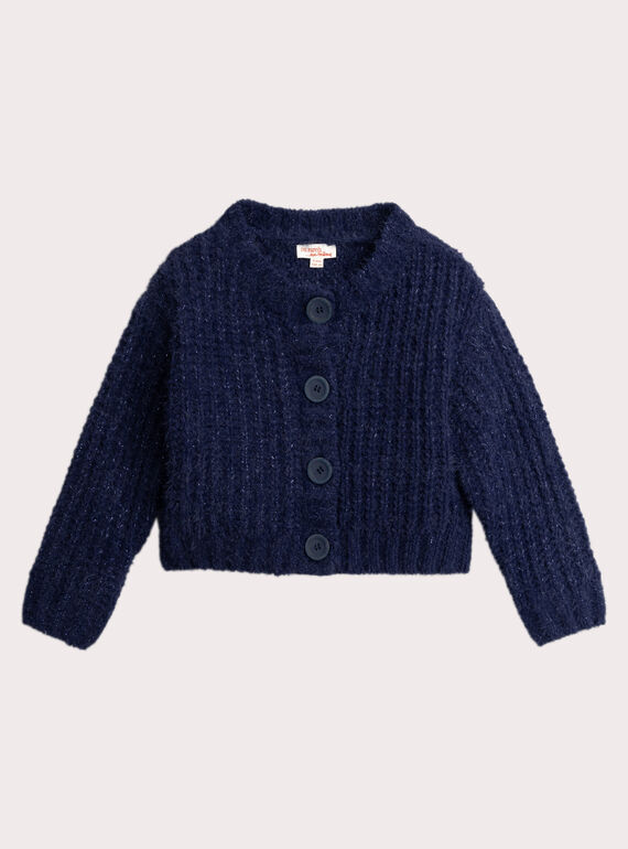Marineblaue Strickjacke aus Federstrick für Mädchen  VAJOCAR1 / 24W901H5CAR070