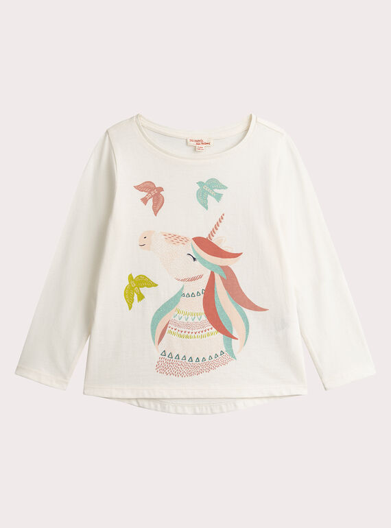 T-Shirt Ecru Animation Einhorn mit Glitzer für Mädchen  VAKLITEE4 / 24W90144TML001
