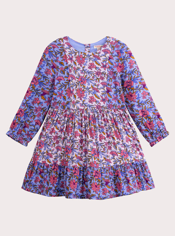 Patchwork-Kleid mit Blumenprint in Blau und Rosa für Mädchen VADAROB1 / 24W90122ROBH705