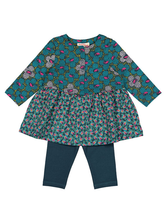 Kombination Fleece-Kleid mit Leggings bedruckt Baby Mädchen GITUENS / 19WG09Q1ENS714