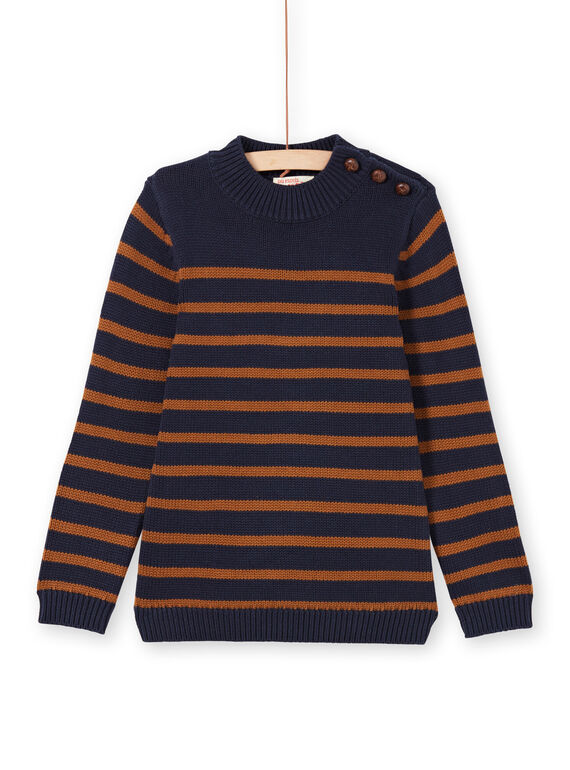 Marineblau und braun gestreifter Pullover für Jungen MOJOPUL2 / 21W90211PUL812