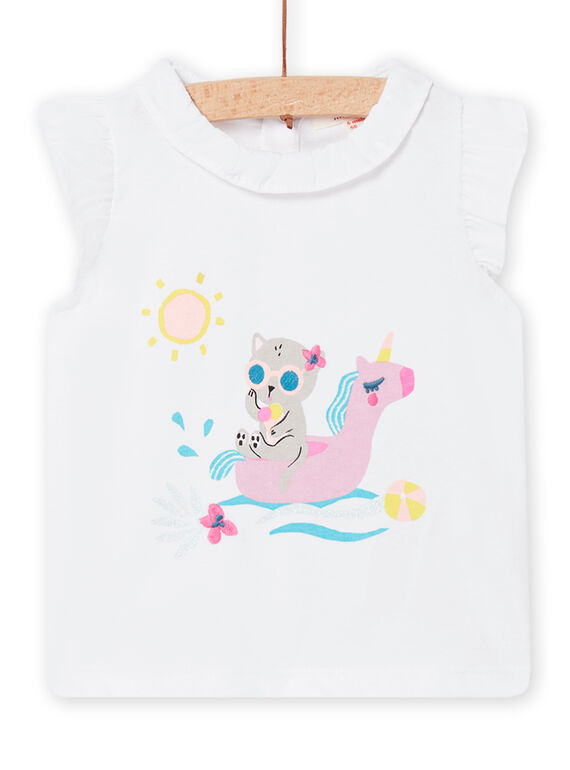 Weißes Baby Mädchen-T-Shirt mit Fantasiemotiven NIFICBRA / 22SG09U2BRA000