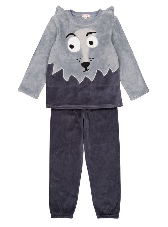 Grauer Pyjama Samt und weiche Boa Kind Junge GEGOPYJBOA2 / 19WH12N4PYJJ923