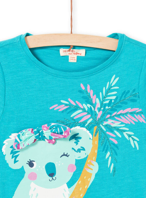 Türkisfarbenes Koala-T-Shirt für Mädchen LAVERTI3 / 21S901Q2TMCC217