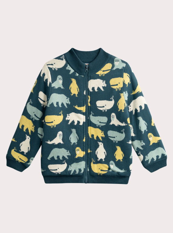 Blaue, warm gefütterte Jacquard-Weste für Jungen VOPERGIL / 24W902R1GIL715