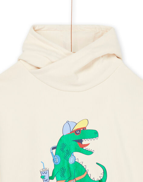 Cremeweißer Kapuzenpullover mit Dinosaurier-Muster ROPURSWE2 / 23S902L1SWEA002