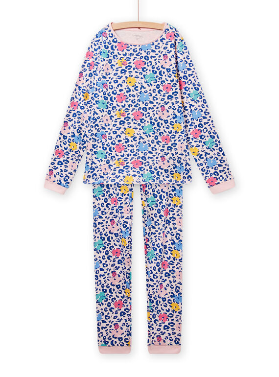 Pyjama-Set T-Shirt und Hose mit Leopardenmuster für Kind Mädchen NEFAPYJBUG / 22SH11G5PYJ632
