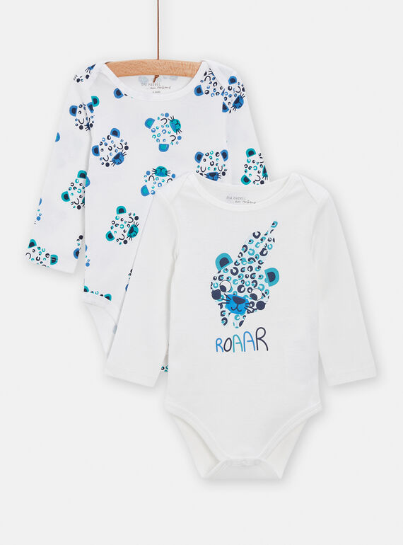 2 weiß-blaue Bodys mit langen Ärmeln für Baby-Jungen TEGABODROAR / 24SH1464BOD000