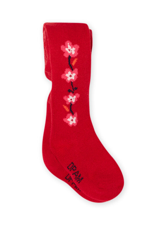Baby Mädchen Strumpfhose in Granatrot mit Blumen MYIFUNCOL / 21WI09M1COL511