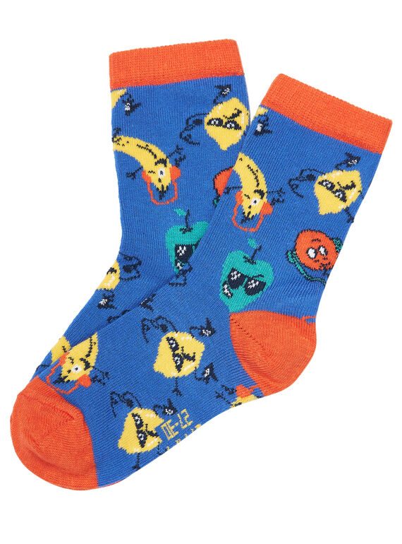 Blaue Socken für Jungen, mit mehrfarbigem Fruchtmuster. JYOVICHO1 / 20SI02D1SOQ703