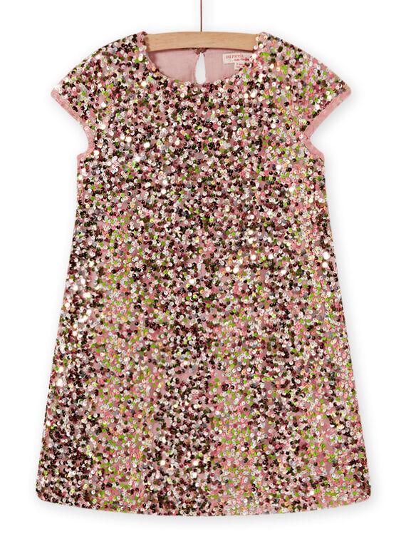 Rosa Kleid mit Pailletten Kind Mädchen MANOROB2 / 21W901Q2ROB303