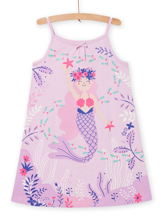 Fliederfarbenes Nachthemd für Kind Mädchen mit Meerjungfrauen- und Meeresstrand-Motiven NEFACHUSIR / 22SH11H1CHNH700