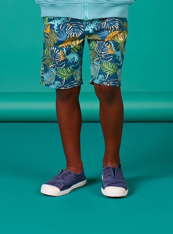 Blaue und grüne Bermudashorts mit Laubdruck für Jungen und Mädchen LOVERBER1 / 21S902Q4BER622