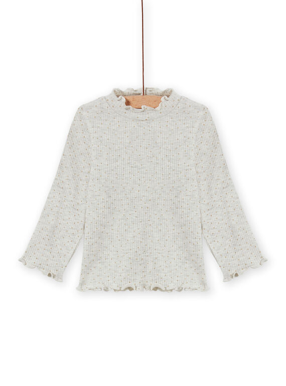 Geripptes beige-meliertes Unterhemd für Mädchen MIJOSOUPRIB4 / 21WG09N3SPLA011