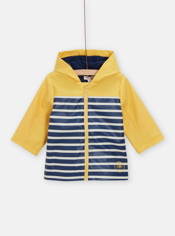 Gelber und marineblauer Regenmantel mit Streifenmuster für Baby-Jungen TUGROIMP / 24SG10P1IMPB105