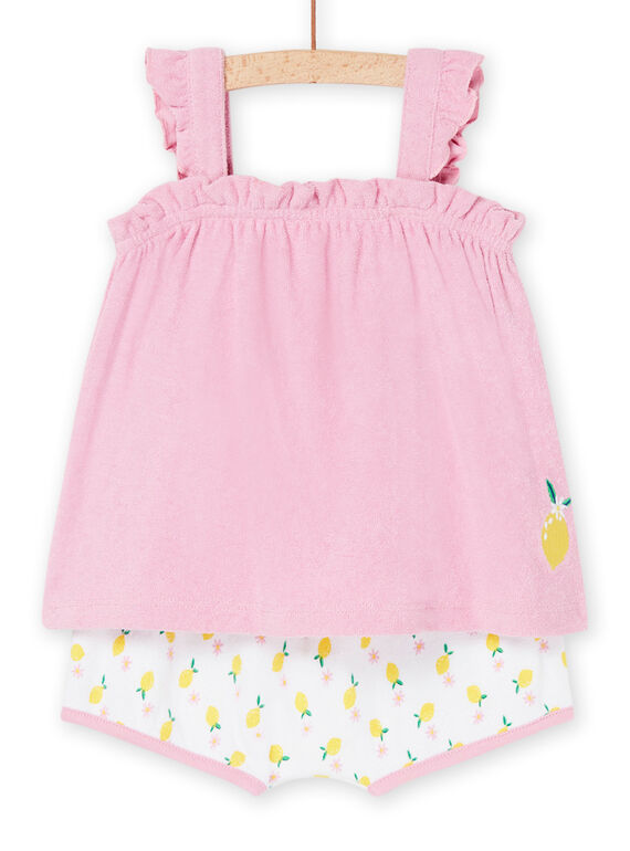 Barbapapa-Top mit Zitronenmuster und weiße Shorts mit Zitronenmuster. RIPLAENS / 23SG09P1ENSD315
