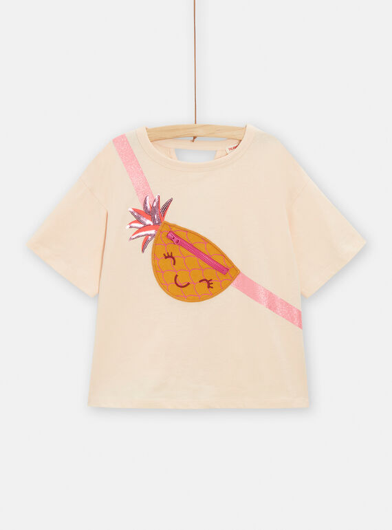 Mädchen-T-Shirt in Ecru mit Ananas-Animation TALITI2 / 24S901T3TMC003