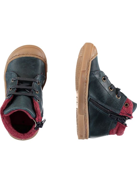 Sneakers zum Schnüren marineblaues Leder Baby Junge GBGBASBOU / 19WK38X1D3F070