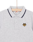 Grau meliertes Poloshirt mit gesticktem Wolfskopfmotiv POJOPOL3 / 22W902D1POLJ922