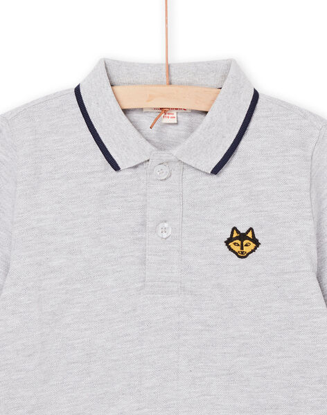 Grau meliertes Poloshirt mit gesticktem Wolfskopfmotiv POJOPOL3 / 22W902D1POLJ922