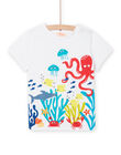 Weißes T-Shirt für Kind Junge mit Meeresbodenmotiv NOFICTI2 / 22S902U5TMC000
