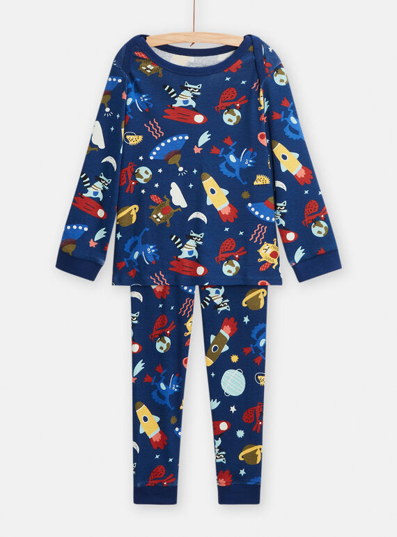Dunkelblauer phosphoreszierender Pyjama mit Space-Print für Jungen TEGOPYJSPA / 24SH1244PYJ070