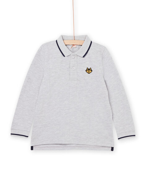 Grau meliertes Poloshirt mit gesticktem Wolfskopfmotiv POJOPOL3 / 22W902D1POLJ922