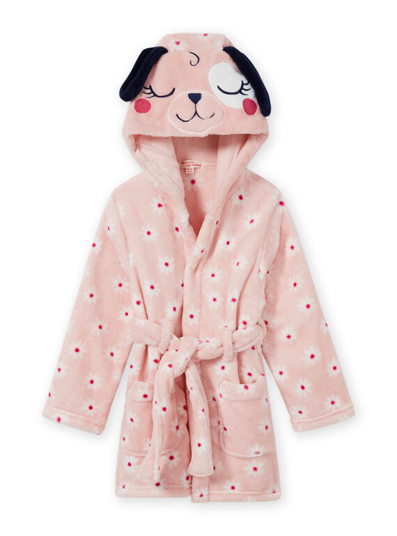 Rosa Bademantel mit Blumendruck und Hundemotiv für Kinder MEFAROBDOG / 21WH1181RDC307