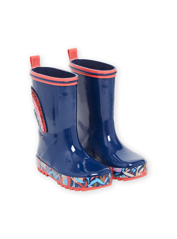 Marineblaue Regenstiefel mit Regenbogen-Patch mit Pailletten RAPLUIGLIT / 23KK3511D0C070