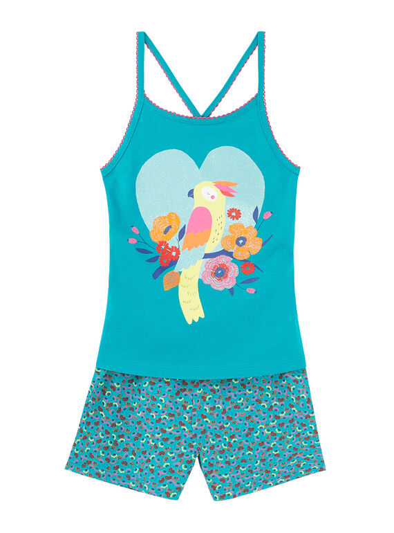 Türkisfarbener Kinder-Kurzpyjama für Mädchen JEFAPYJ5 / 20SH11U5PYJ621