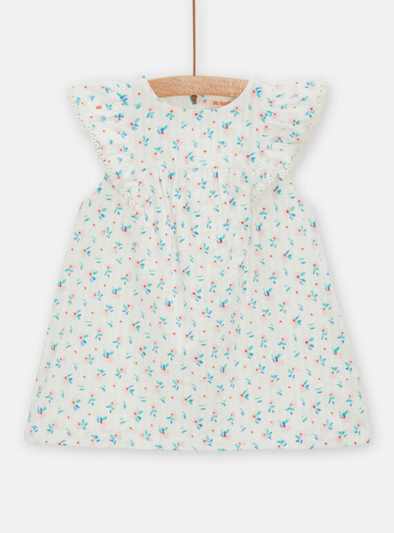 Ecrufarbenes Kleid mit Blumenmuster für Baby-Mädchen TICLUROB3 / 24SG09O3ROB001